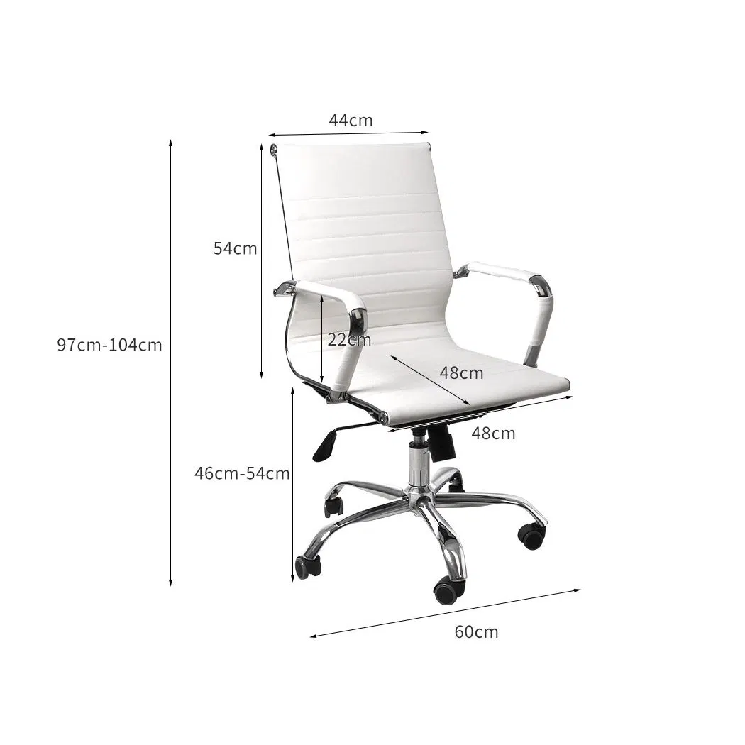 White Office Chair Home Work Study Gaming Chairs PU Mat Seat MID-Back Computer Chair