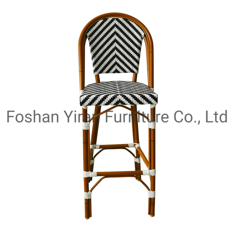Wholesale High Quality Outdoor Aluminum Frame Rattan Dining Chair Bar Stool for Coffee Shop Outdoor Furniture Wicker Bistro High Bar Chair