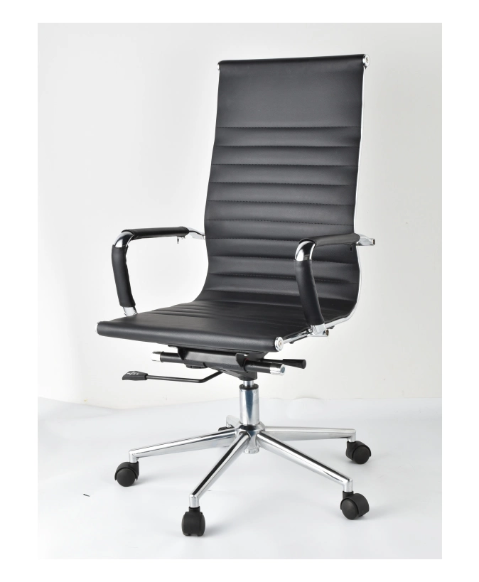 Black Vinyl Wholesale Market PU Leather Ribbed High Back Task Rotating Desk Task Swivel Staff Executive Modern Ergonomic Office Chairs