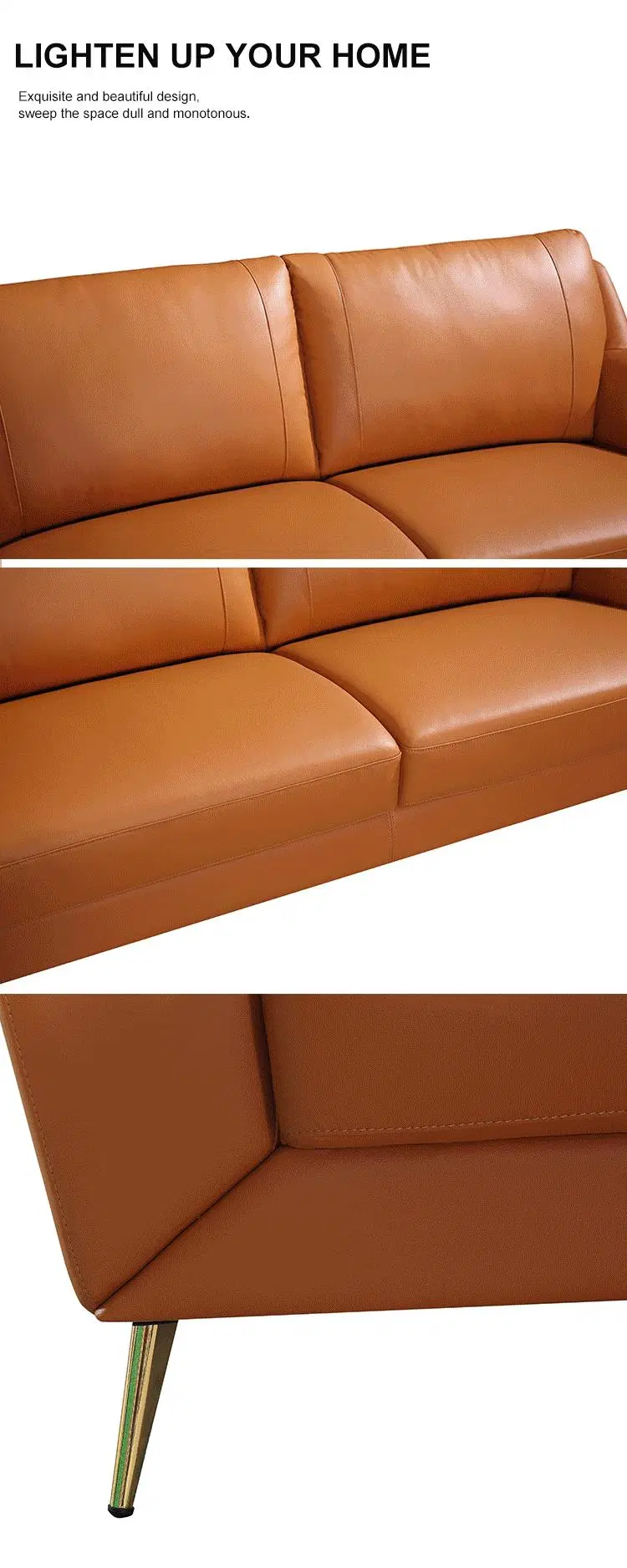 Hot Wood Genuine Leather Luxury Living Room Sofas Long Couch Settee Couches Sofa