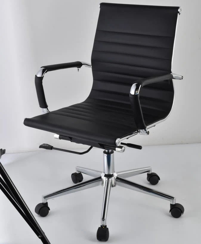 Black Vinyl Wholesale Market PU Leather Ribbed High Back Task Rotating Desk Task Swivel Staff Executive Modern Ergonomic Office Chairs