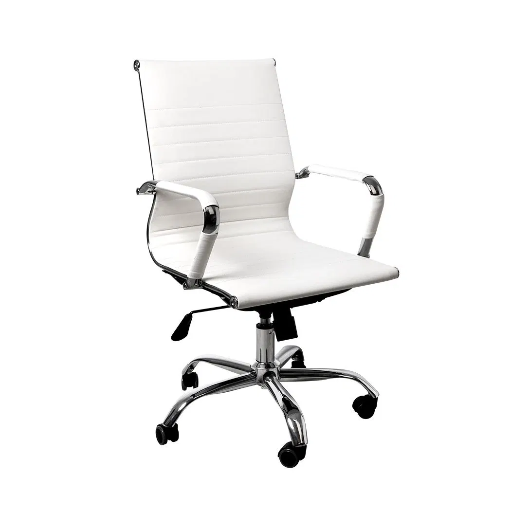 White Office Chair Home Work Study Gaming Chairs PU Mat Seat MID-Back Computer Chair